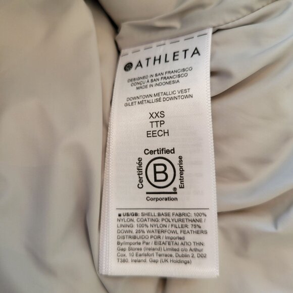 Athleta XXS Silver Puffer Full Zip‎ Pockets DOWNTOWN Metallic Down Vest - Picture 6 of 10